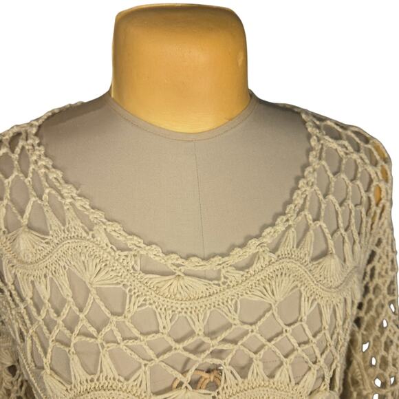 Chicos Womens Size 1 Medium Open Crochet Top Pullover Boho Hippie Festival - Picture 4 of 11